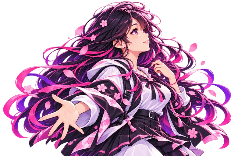Egatabi’s official mascot reaches out in welcome, surrounded by pink petals.